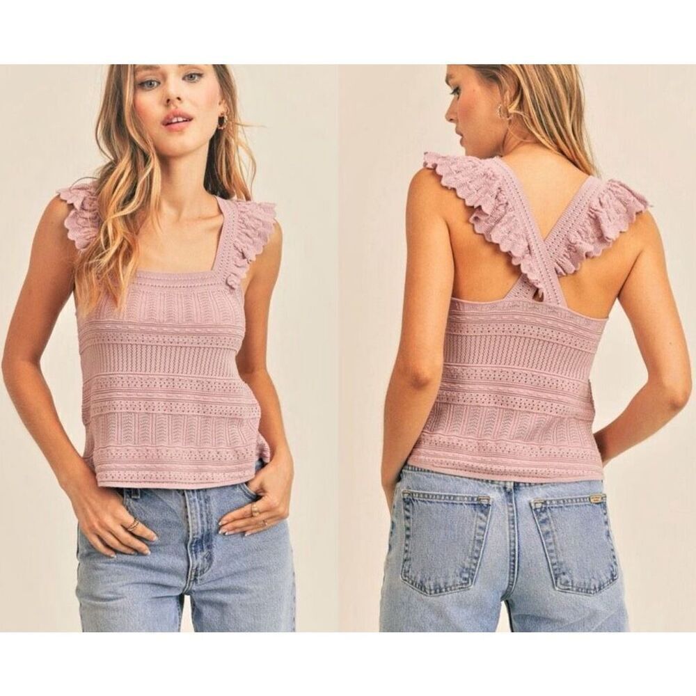 Reset by Jane Womens Ruffle Callie Top Pink Size Small